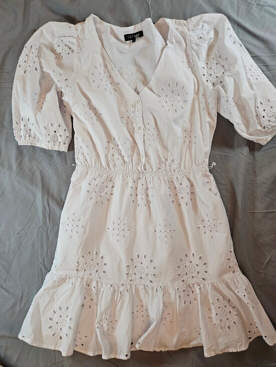 1. State Dresses & Skirts - 1. State Womens White Eyelet Short Sleeve V-neck Cotton Mini Dress Size Small
